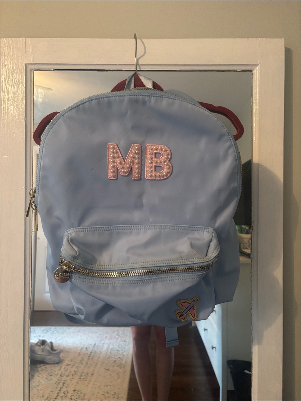 Stoney Clover Lane Light Blue Backpack with Pink MB Patch